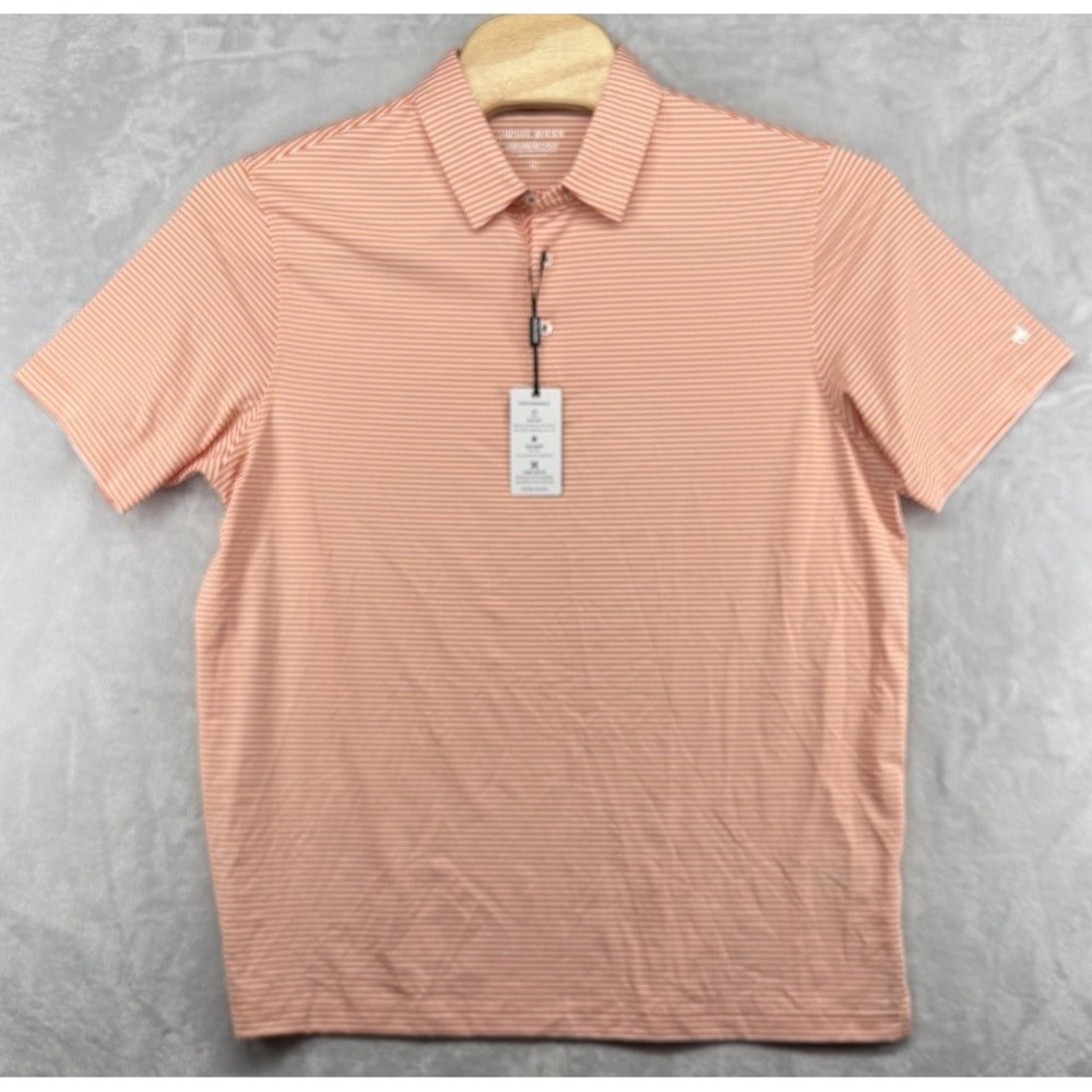 Michel Rouen Performance Golf Polo Shirt Orange Striped Men's Size XL‎ NWT